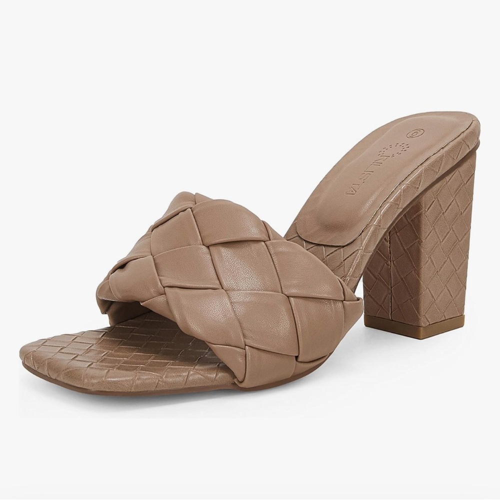 Square Open Toe Heeled Sandals Chunky Block Heels Braided Slip On size 8